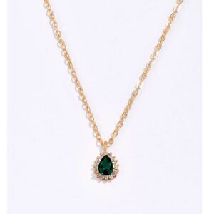Green Zirconia Crystal Pendant Necklace Gmstone Teardop Charm Adjstbl Gold Chain